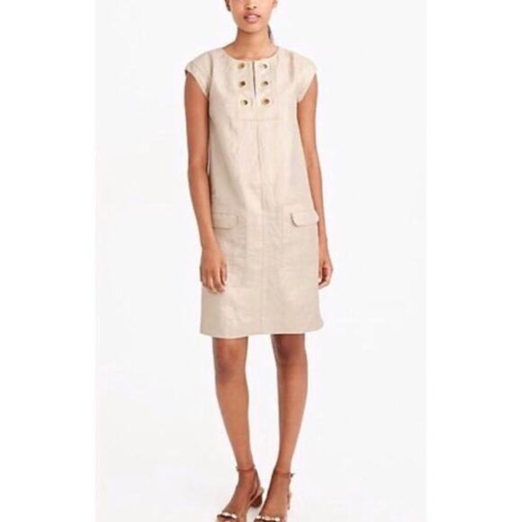 J. Crew Shift Dress Linen Gold Mini - Picture 3 of 11